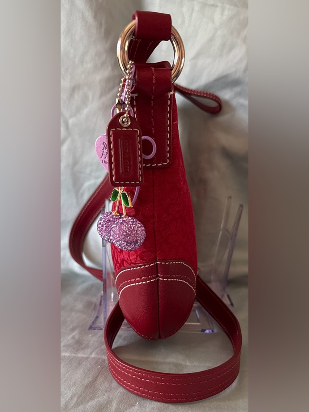 Coach Mini Soho Vintage Y2K Cherry Red Canvas Signature Monogram Crossbody - Picture 3 of 8